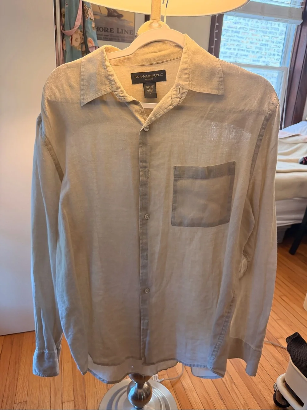 3 Beautiful Linen Banana Republic men’s shirts, short and 2 long sleeve MEdium
